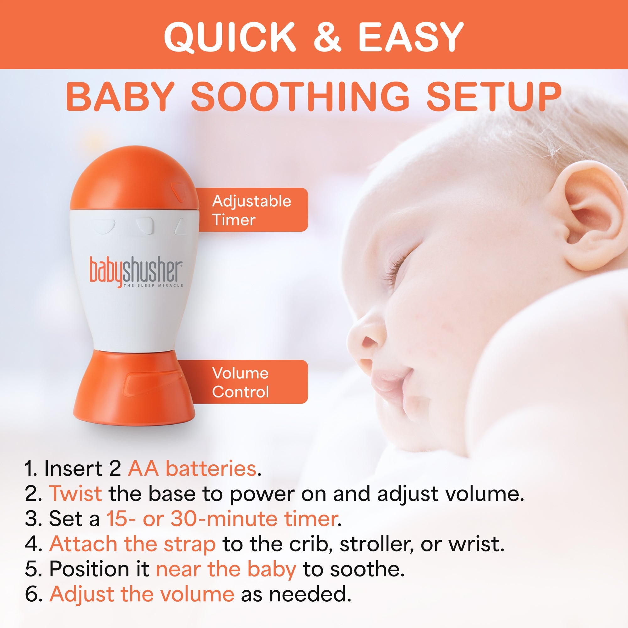 Baby Shusher Sound Machine for Newborn Sleep – Real Human Shushing Sound
